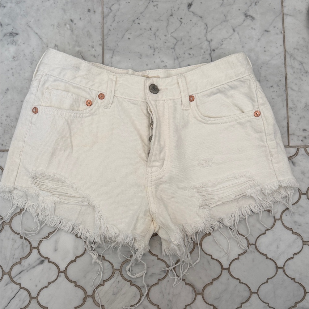 Free People white Distressed Jean Shorts